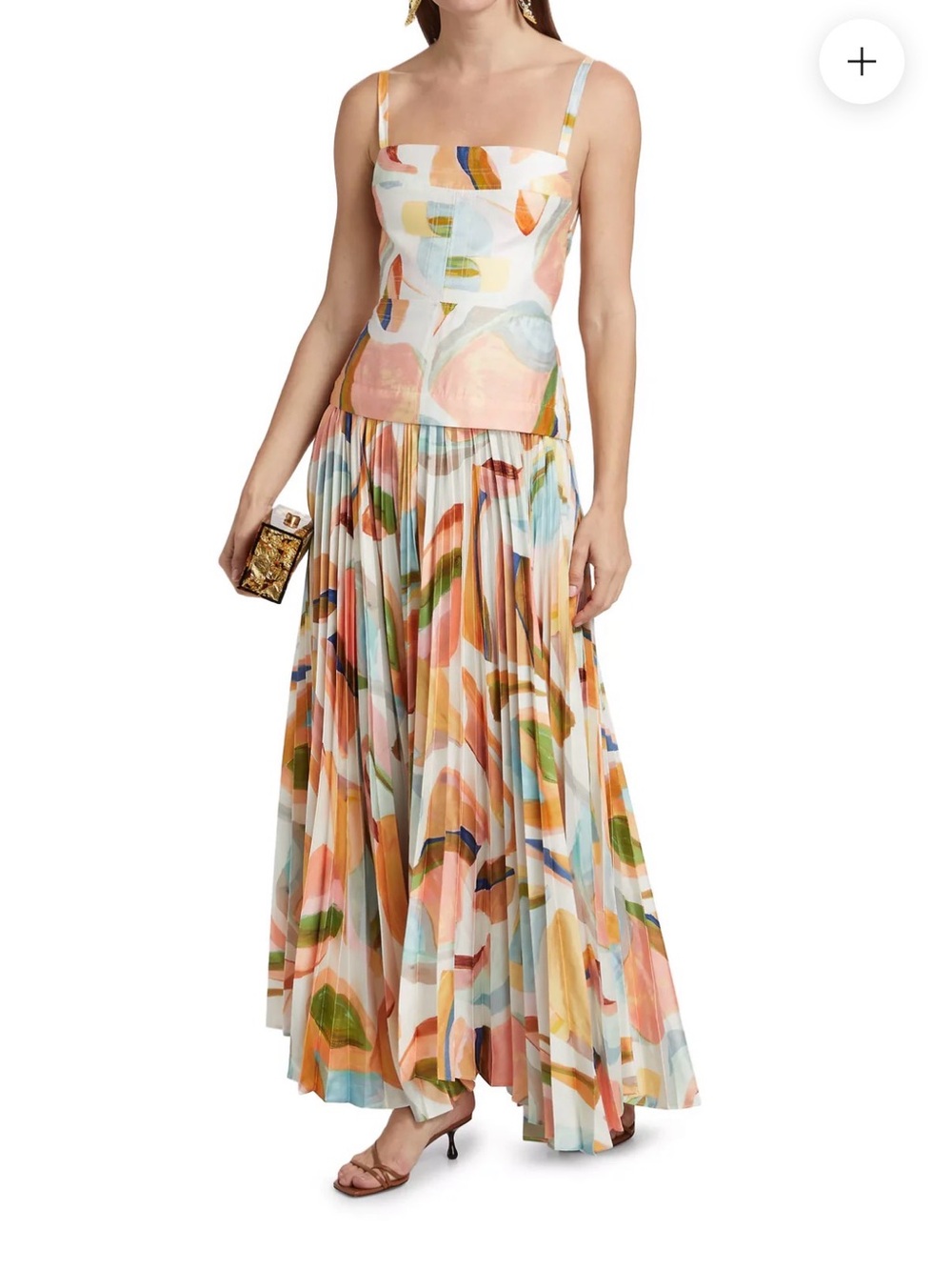 Acler Multicolor Abstract Print Pleated Maxi Dress